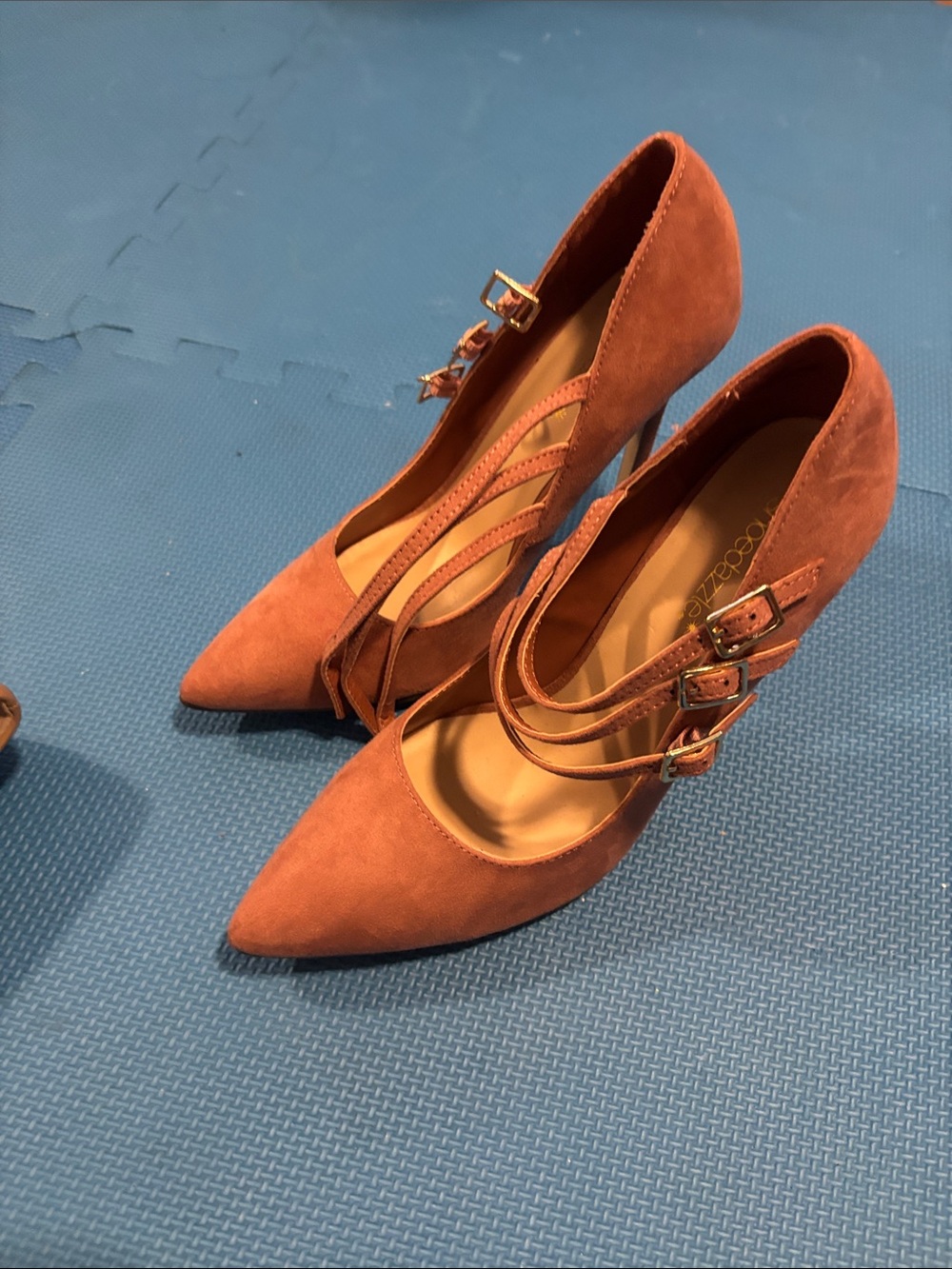 Pointed Toe Strappy Pumps in Rust - Women